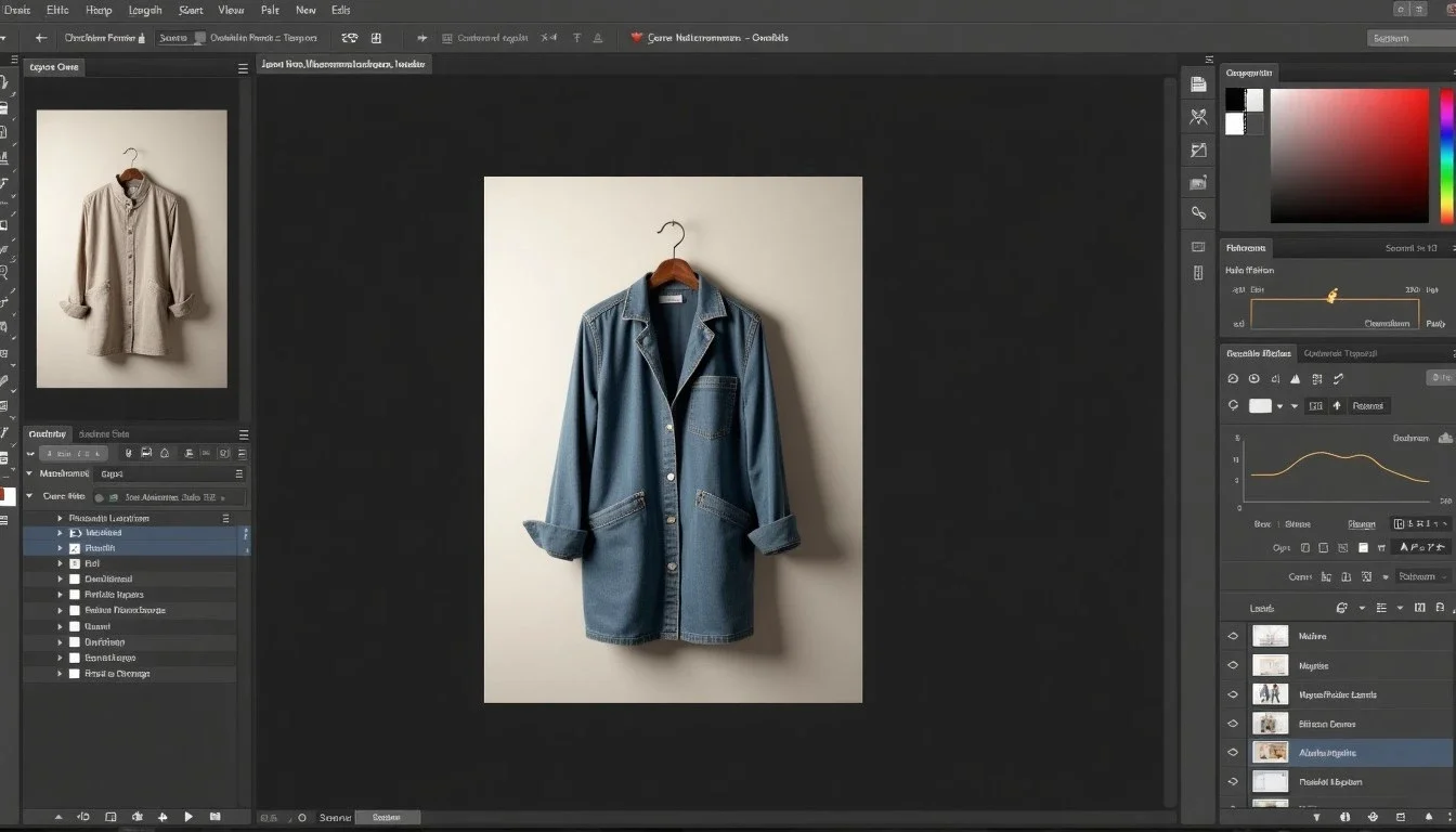 Photo-editing view (illustrative editor screenshot): Photographing clothes for resale: worn, laid flat, or on a hanger?