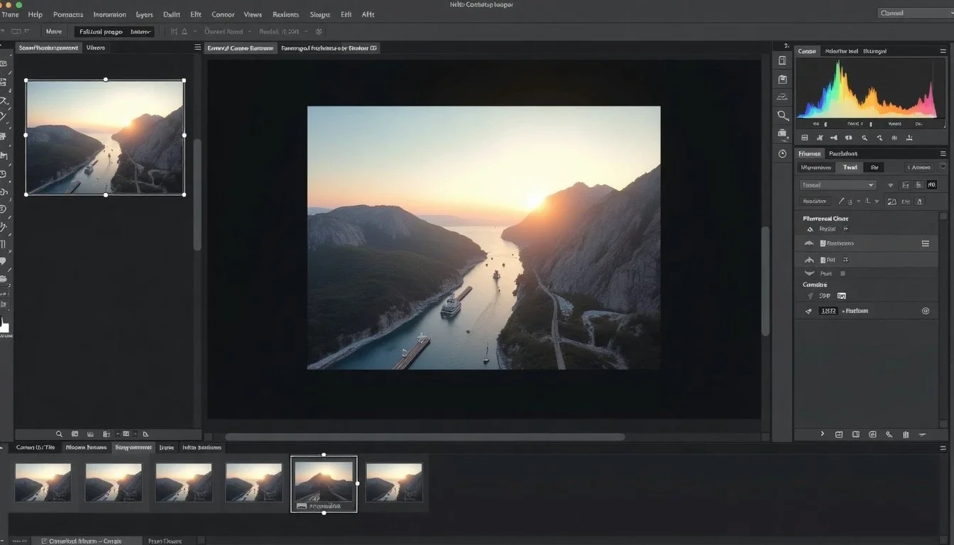 Photo-editing view (illustrative editor screenshot): Creating a before-and-after image: same perspective, fair presentation